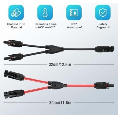 Pair Solaire Panneau Câble Connecteur Professionnel (1 à 2 branches) Y Connecteurs Câble Solairede Panneau Solaire MMF + FFM Adaptateur Solaire 1 Paire (1/4)