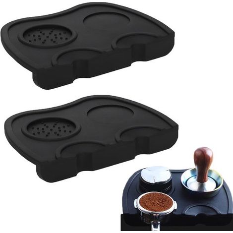 2-teiliges Silikon-Espresso-Tamperpad, Barista-Zubehör, wasserdicht, rutschfest, hitzebeständig, abgewinkelt, 20,5 x 15 cm / 8 x 6 Zoll – Schwarz (1/5)