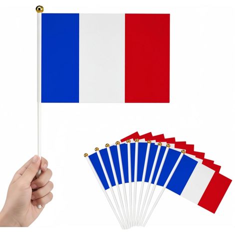 Lot De 10 Petit Drapeau Francais, Mini Drapeau Français Avec Tige,Drapeaux à Main,Pour Fête Nationale, Matchs de Foot, Coupe du Monde, Décoratifs d'Extérieur (1/5)