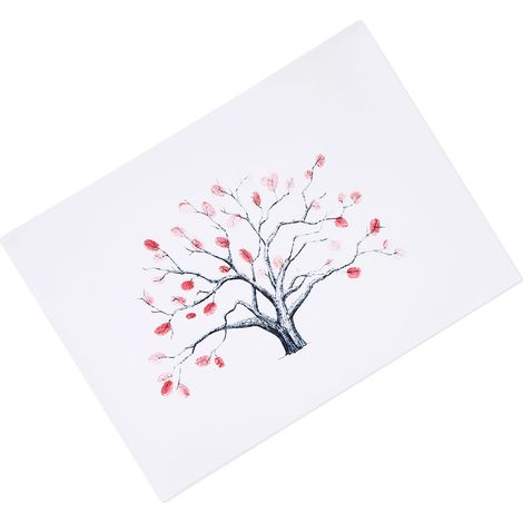 Fingerabdruckbaum auf Leinwand, personalisierte Unterschriften der Hochzeitsgäste in Tinte (1 Schwarzer Stamm) (1/5)