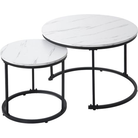 Lot de 2 tables d’appoint rondes gigognes, table basse salon multifonction