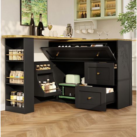 Table repas rangement pivotante noir 138 204 cm MDF OKMYHOME (1/5)