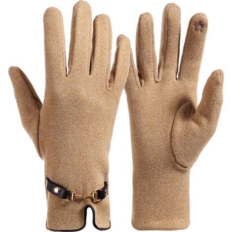 Gants d'hiver tactiles pour femmes, gants thermiques chauds en daim avec boucle, idéaux pour la course à pied, le vélo et la conduite.(Kaki) (1/5)