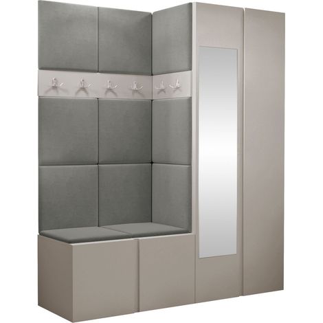Conjunto para recibidor Pinis X, Polo 894, 186x158x46cm, Espejo, Tapiz, Aglomerado laminado, Colocada, Montada en la pared (1/5)