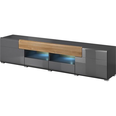 TV-Möbel 210cm Kollektion OHIO mit integrierter LED. Farbe anthrazitgrau und Eiche.