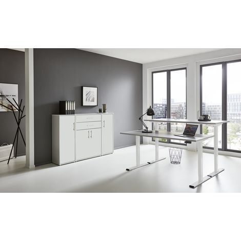 BMG Möbel Büromöbel-Set, e-Office Edition Set 16, Schreibtisch höhenverstellbar, 160 cm, grau/ weiß matt