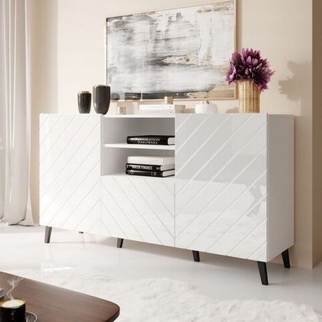 Buffet design blanc brillant 150 cm Yaka (1/4)