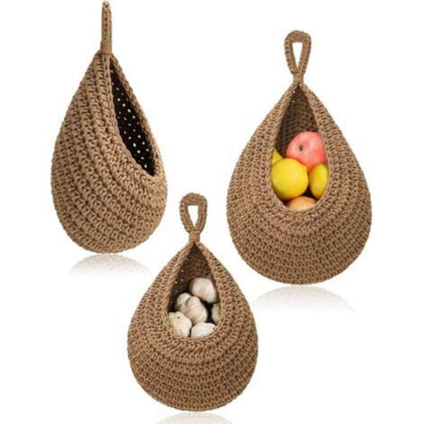 Lot de 3 paniers muraux suspendus pour cuisine, corbeille à fruits, panier de rangement tressé, panier suspendu pour décoration de cuisine, salon, salle de bain, corbeille à fruits