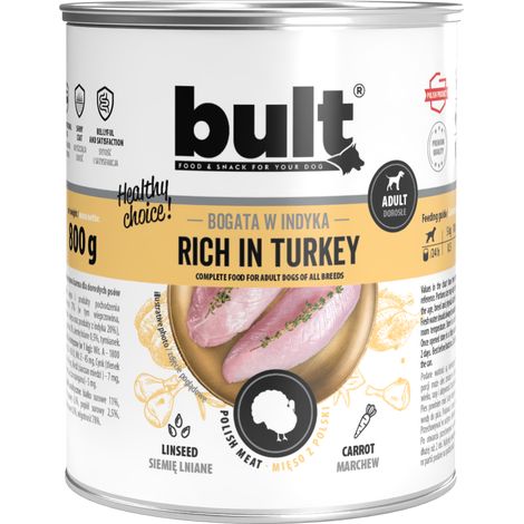 Alimento húmedo para perros Bult sabor pavo, lata de 800 g, completo (1/2)