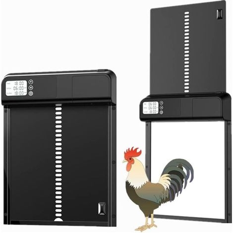 Automatische Hühnerstalltür, intelligente Metall-Hühnerstalltür 3.0, Tiertür aus Metall mit Zeitschaltuhr, geeignet für Hühner, Enten, Tauben usw. (Schwarz) (1/5)
