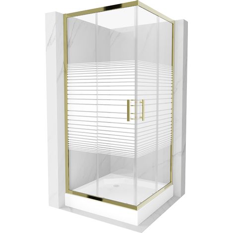 Mexen Rio cabine de douche carrée 90 x 90 cm, bandes, dorée + receveur Rio, blanc - 860-090-090-50-20-4510 (1/5)
