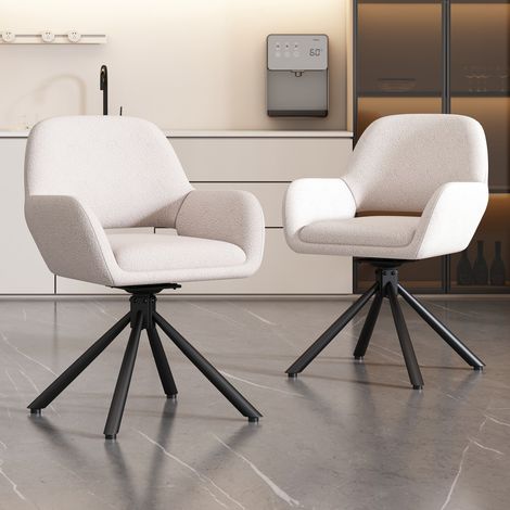 Lot de 2 chaises de salle à manger pivotantes - Dossier rembourré en sherpa blanc avec accoudoirs - Design moderne - 60x60x80cm (1/5)