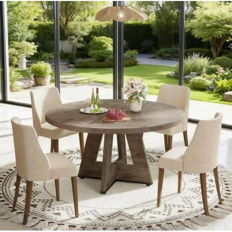 Mesa comedor redonda 120 cm madera gris salón OKMYHOME (1/5)