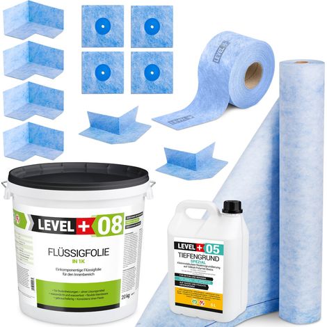 LEVEL+ Dichtset für Duschabdichtung Bad Dichtband Flüssigfolie 20kg SET45 (1/5)