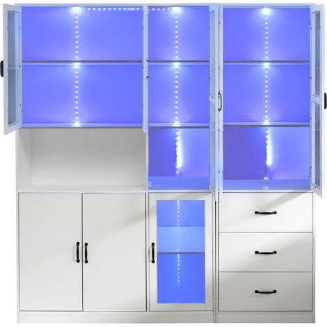 Vitrina combinada blanca de 180 x 40 x 200 cm con LED, 8 puertas y 3 cajones HOMVRA (1/5)