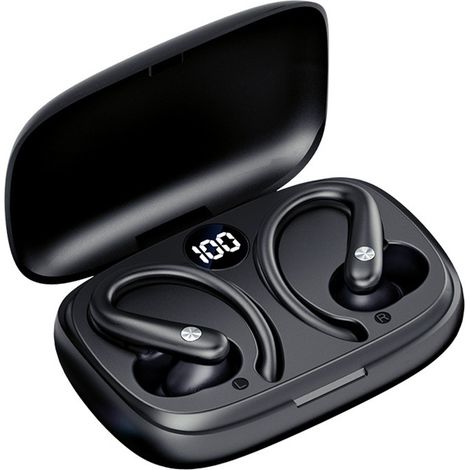Bluetooth-Sportkopfhörer, kabellose Bluetooth 5.3-Kopfhörer mit HD-Mikrofon, 120 Stunden Akkulaufzeit, LED-Display, satter Bass, IP7-wasserdichte Ohrhörer mit Ohrbügeln für Arbeit, Studium und Sport (1/5)