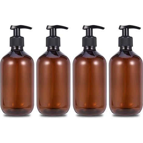 Lot de 4 distributeurs plastique 500 ml pompe noire, lotion/gel/savon mains vide rechargeable (1/5)