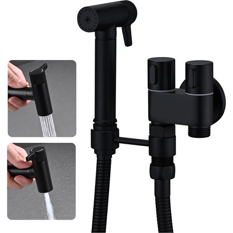 1 Kit Douchette WC, Laiton Noir, 2 Fonctions Jet Et Douche, Tuyau 1,2m, Pour Salle De Bain (1/5)