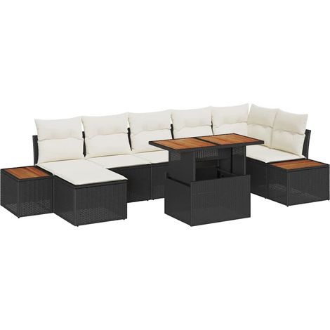 Maison Exclusive - Set da Pranzo per Giardino con cuscino 8 pcs Nero e Beige