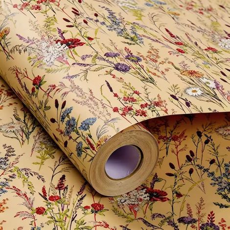 Papier cadeau de Noël (43 x 500 cm), papier kraft motif fleurs sauvages, papier kraft (1/5)