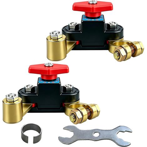 2PCS Coupe Batterie 12V-24V, Interrupteur Coupe Batterie en Cuivre Réglable, Coupes Circuit Batteries Haute Conductivité, Isolateur Batteries pour Voiture, Camion, Bateau, Moto, Camping-car (1/5)