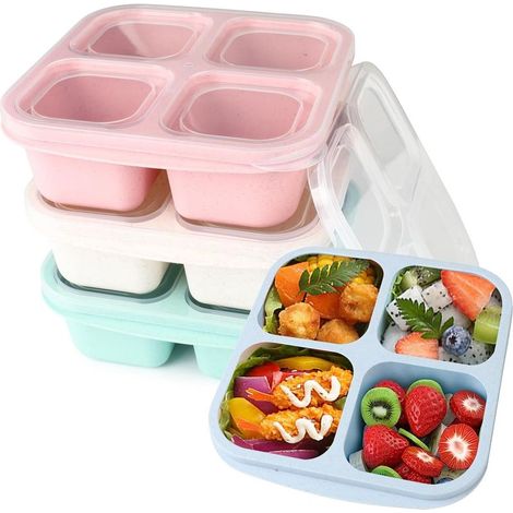Online Store - Lot de 4 boîtes à goûter compartimentées, contenants pour goûter pour enfants et adultes, boîtes à lunch Bento à 4 compartiments (1/5)