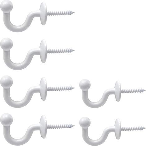 CCYKXA 6 Pcs Curtain Tiebacks White U Hooks Round Head Curtain Tie Back Hook with Plastic Expansion Tubes for Hanging Curtains Clothes Key, Includes Fixing Sleeve