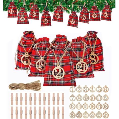 Leerer Adventskalender zum Selbstbefüllen 2025 für Frauen, Männer und Kinder, 14 x 10 cm Adventskalenderbeutel mit 24 Stoffbeuteln, DIY-Adventskalenderbeutel, Geschenk, Weihnachtsdekoration
