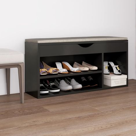 Banco zapatero con cojín madera ingeniería gris 104x30x49 cm vidaXL (1/5)