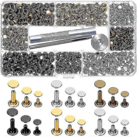 Rivets à double tête 2025, 300 pièces, rivets pour cuir avec 3 outils de fixation SZXM (1/5)
