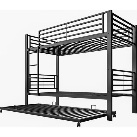 Cama litera de metal 90x200 con cama nido, negra, certificada EN 747 (1/5)
