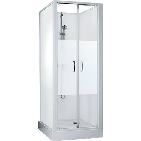 Cabine de douche carrée porte battante Surf 6 à parois en verre opaque 80x80cm-LEDA
