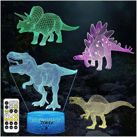 SCSYV Dinosaurier-Spielzeug, Dinosaurier-Geschenke für Jungen, 3D-Dinosaurier-Nachtlicht mit 7 wechselnden Farben (4 Muster), Timer, Fernbedienung und intelligenter Touch-Steuerung, Geschenke (1/5)