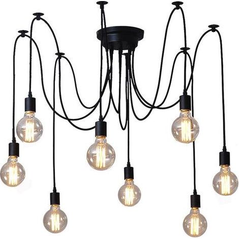 Suspension industrielle rétro réglable à 8 bras et plusieurs lumières, lampe de plafond suspendue pour chambre, restaurant, bar, café, lampe araignée (ampoule non incluse) (1/5)