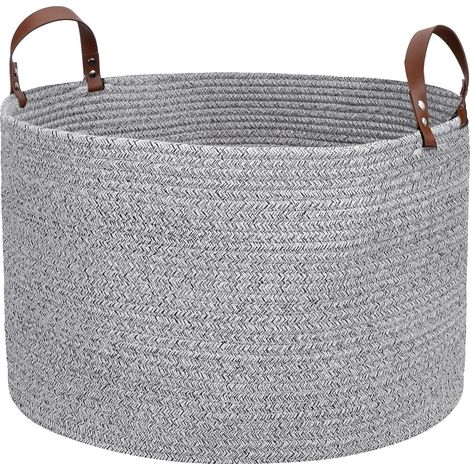 Grand panier en corde de coton pour ranger couvertures et linge, 35 x 55 cm, panier tressé avec poignées, organisateur de rangement pour jouets, bacs de rangement, paniers de rangement pour linge (1/3)