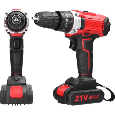 21-V-Akku-Bohrmaschine, Bürstenmotor, 2 Geschwindigkeiten, 25 Drehmomentstufen, verstellbarer Bohrer (1/5)