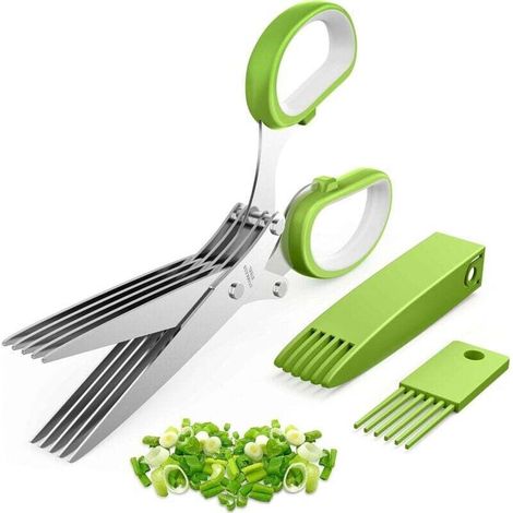 Ciseaux à herbes avec lames tranchantes en acier inoxydable pour herbes fraîches, gadget de cuisine indispensable, vert (1/4)