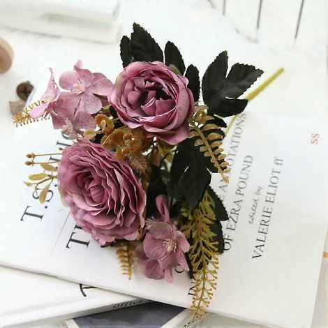 Bouquet de fleurs artificielles en soie mélangées : pivoines, roses, hortensias. Décorationviolet (1/5)