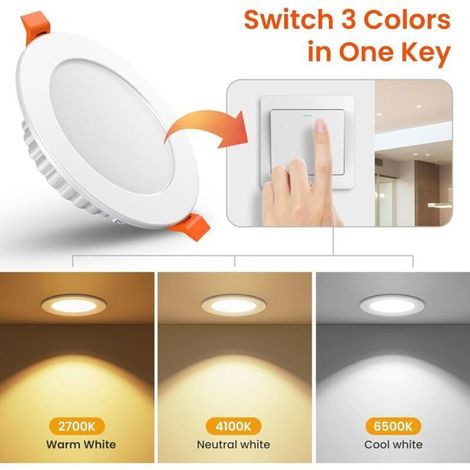 Spot LED encastrable - MICH - 7W - 600LM - IP44 - 2700-4100-6500K - 27mm profondeur - Ø75-95mm trou - Pack de 6 (1/4)