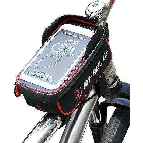 Sacoche de guidon pour vélo, sacoche avant pour voiture de location, étui pour téléphone portable, équipement de cyclisme (noir et rouge) (1/5)