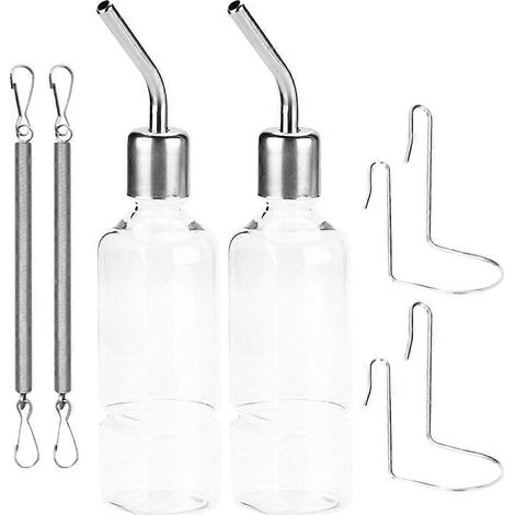 Lot de 2 fontaines à eau suspendues en forme de biberon pour lapins et hamsters. (1/5)