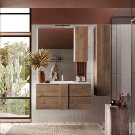 Bagno a due cassetti Oregon sospeso in finitura Rovere Mercure (1/5)