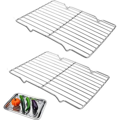 2 Pack Stainless Steel Rectangular Cooling Rack for Cooking, Roasting, Cooling, Grilling, 29 x 21 cm, Silver (1/5)