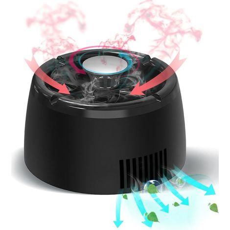 Noir Cendrier portable rechargeable sans fumée avec ventilateur d'aspiration de fumée, extracteur de fumée électrique USB pour la maison, le bureau, la voiture, filtre remplaçable (1/5)
