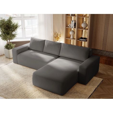 Canapé D'angle Convertible Méridienne Droite Tazones Tissu Velours Gris Foncé (1/5)