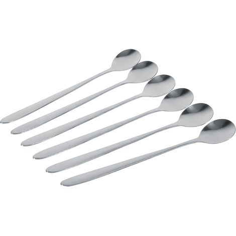 6Pcs Stainless Steel Stylish Long Handle Latte Ice Cream Sundae Coffee Soup Spoon Teaspoons New
