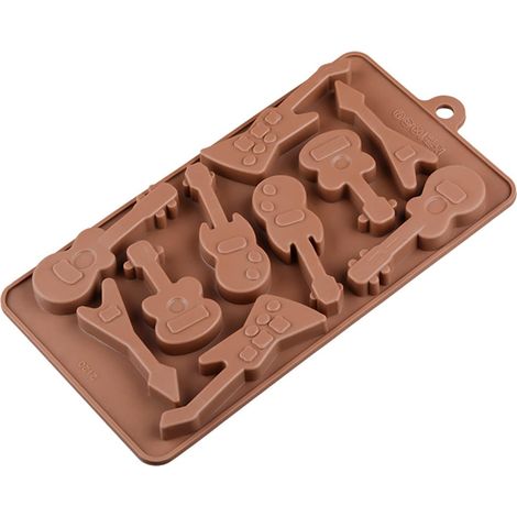 Moule silicone 10 cavités forme guitare pour chocolat, bonbon, glace, savon et décoration de gâteau. (1/5)