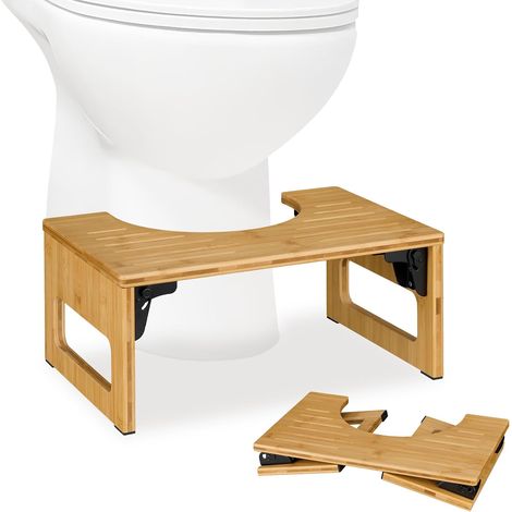 Tabouret de Salle de Bain, Pliable, en Bambou, défécation optimale, HLP 18,5 x 43 x 27,5 cm, Nature (1/5)