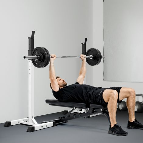 Hantelständer, 2er-Set, bis 150 kg belastbar, höhenverstellbar, Stahl, weiß+schwarz, 52 x 48 x 160 cm