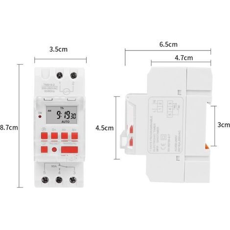 Programmateur numérique pour chauffe-eau électrique 30 A Affichage LCD Programmation 16 cycles ON/OFF Rail DIN 35 mm Tension 220-240 V (1/3)